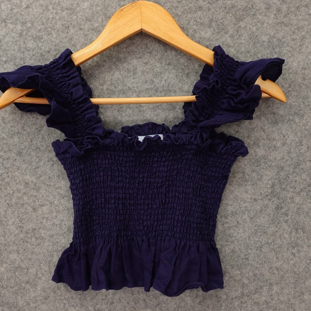 Hill House Navy Smocked Ruffle Crop Top